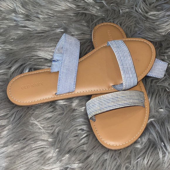 Old Navy Shoes - Old Navy Chambray Blue White Striped Double Strap Sandal Slides Size 10